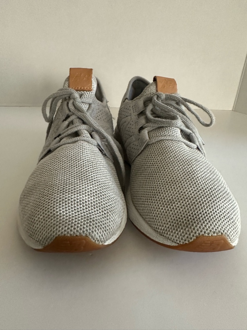 New Balance Gray Knit Men's Sneakers with Tan Accents